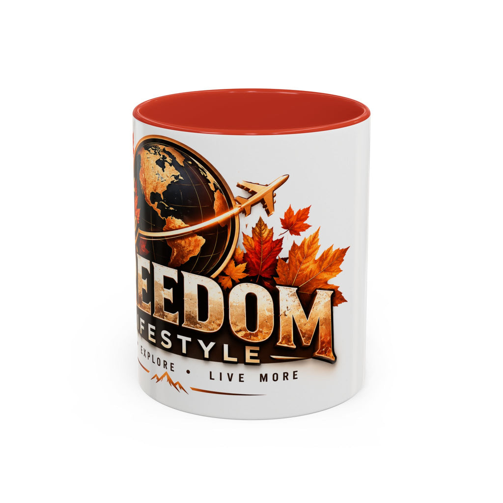 Adventure Freedom Coffee Mug — 'Freedom Lifestyle' Globe & Autumn Travel Design