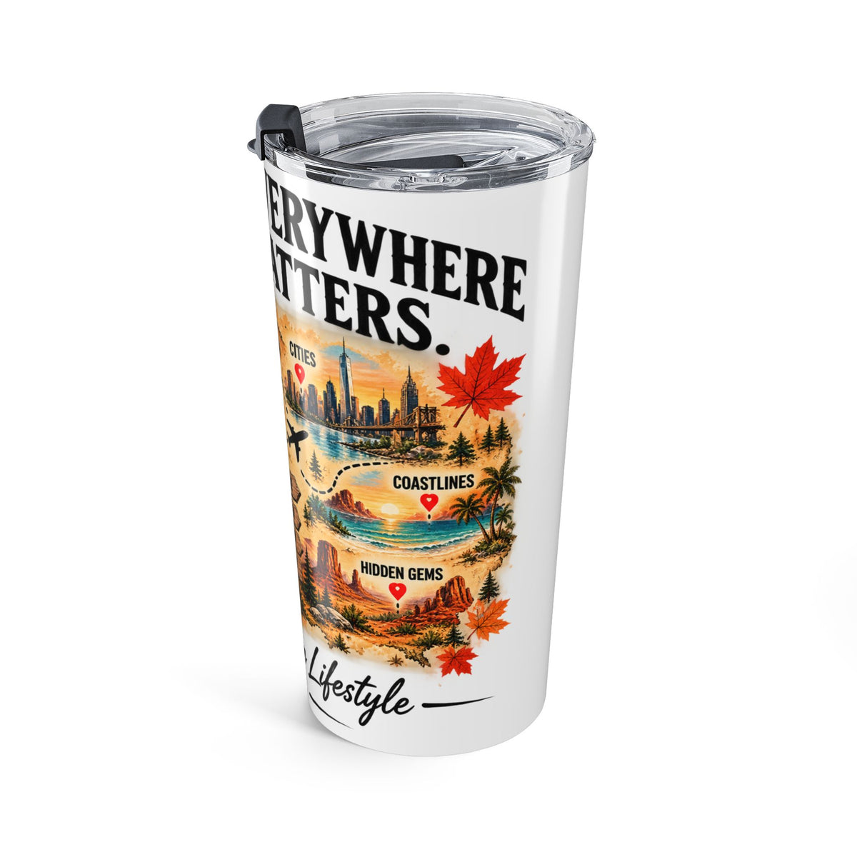 20oz Travel Tumbler — 'Been Everywhere That Matters' Vintage Roadtrip Map Design