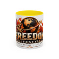Freedom Lifestyle Coffee Mug — Travel, Explore, Live More Accent Mug