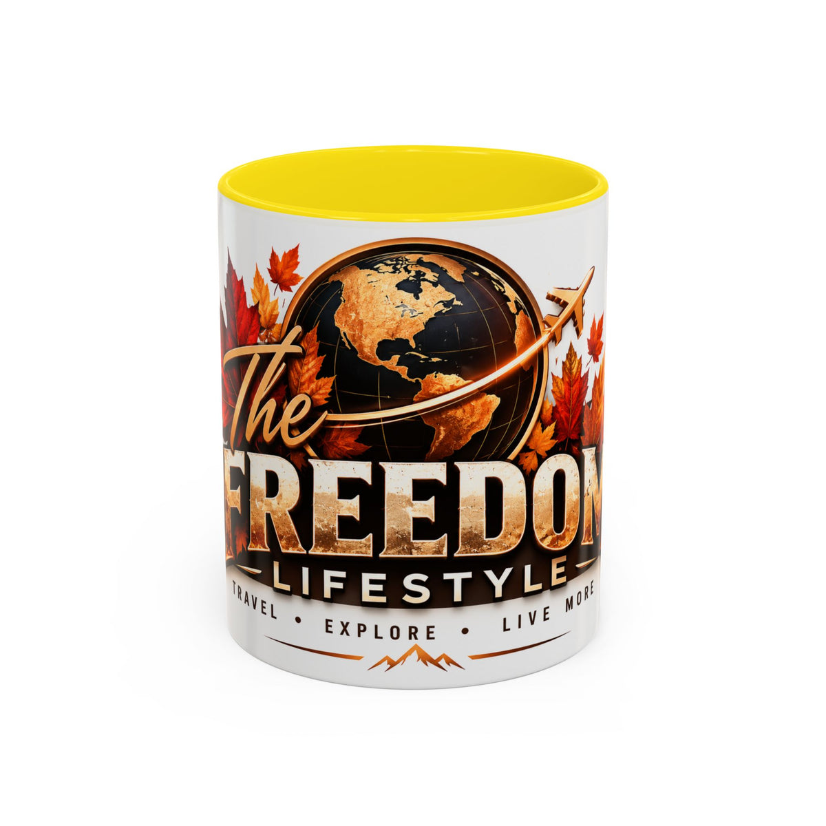 Freedom Lifestyle Coffee Mug — Travel, Explore, Live More Accent Mug