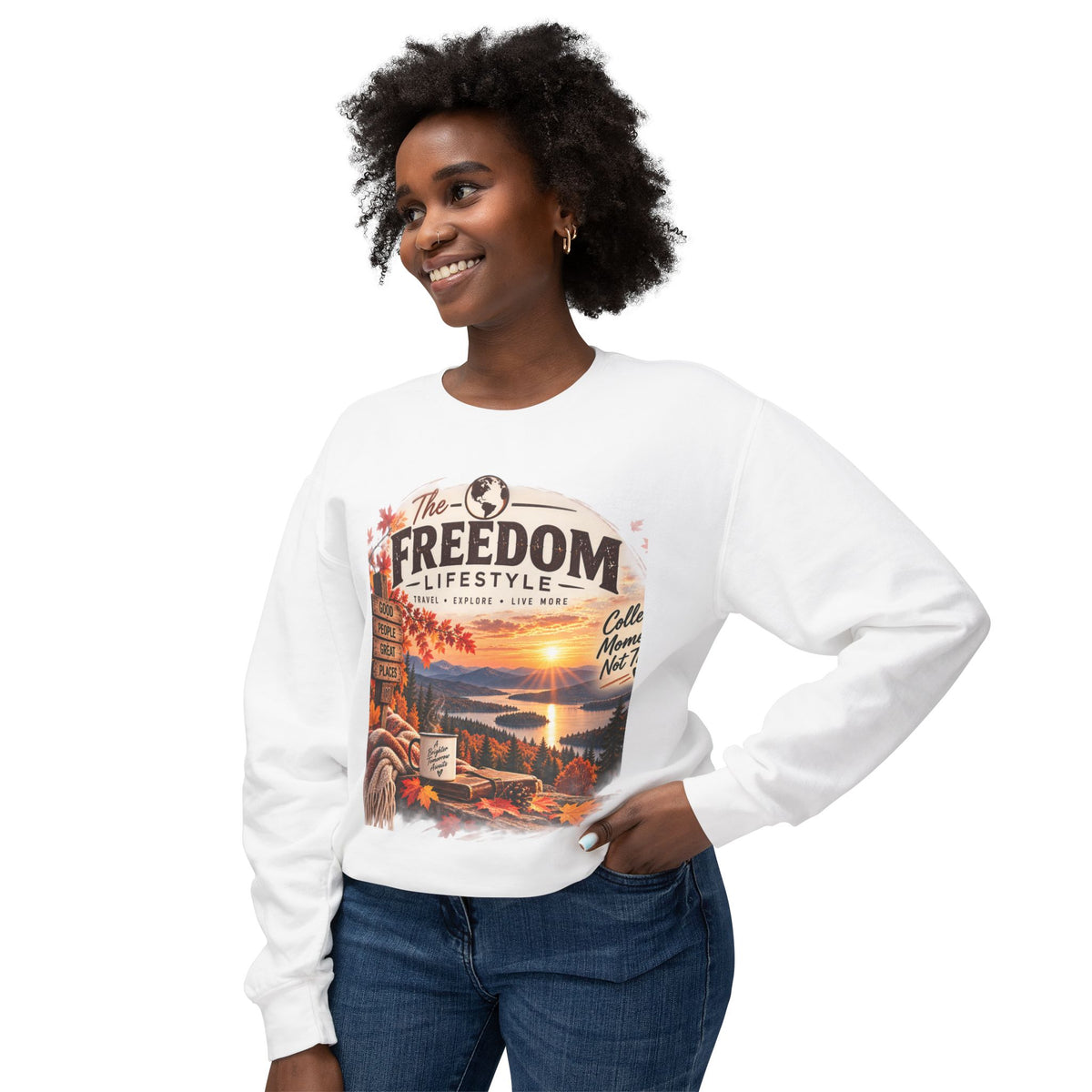 Freedom Lifestyle Crewneck Sweatshirt — Scenic Autumn Lake Design