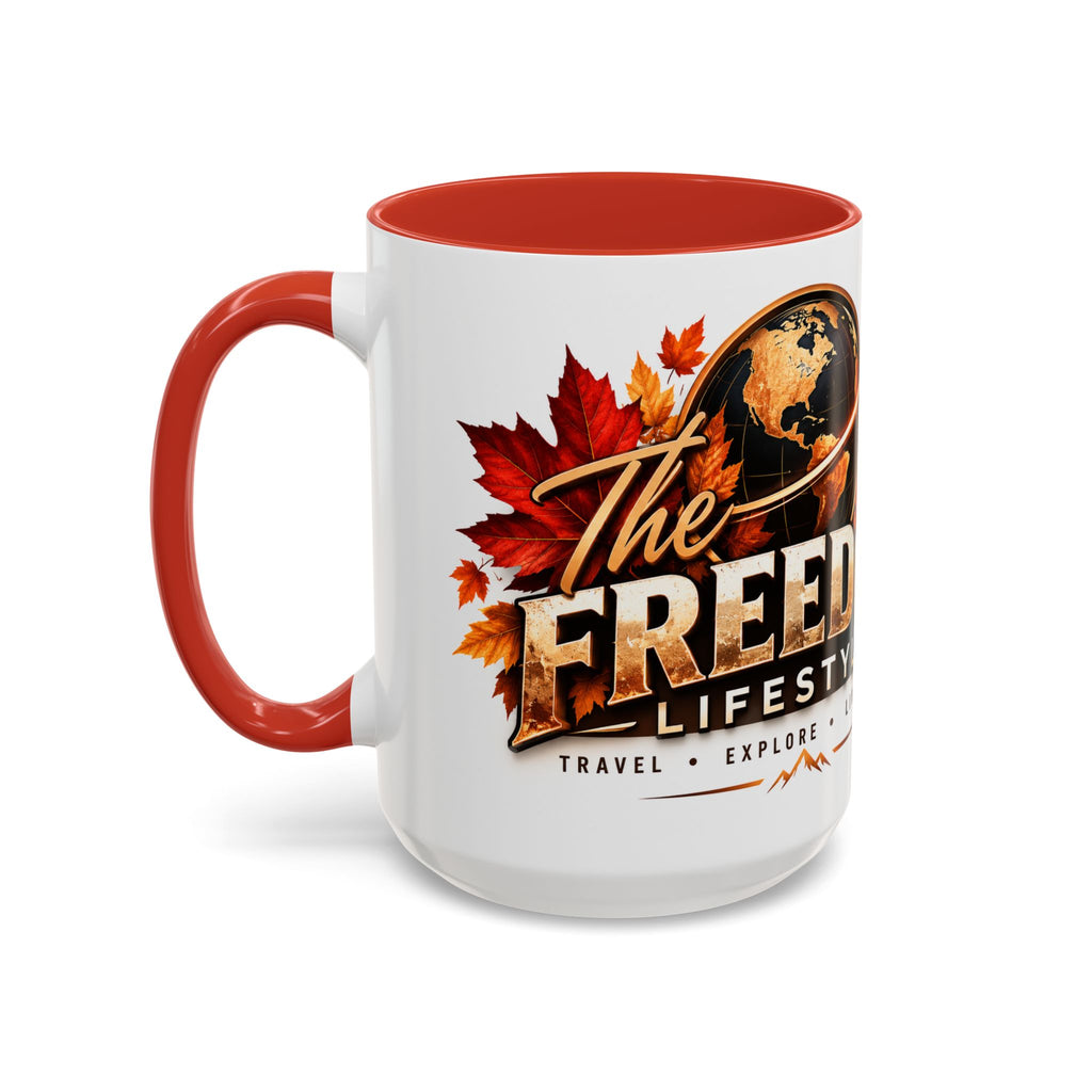 Adventure Freedom Coffee Mug — 'Freedom Lifestyle' Globe & Autumn Travel Design