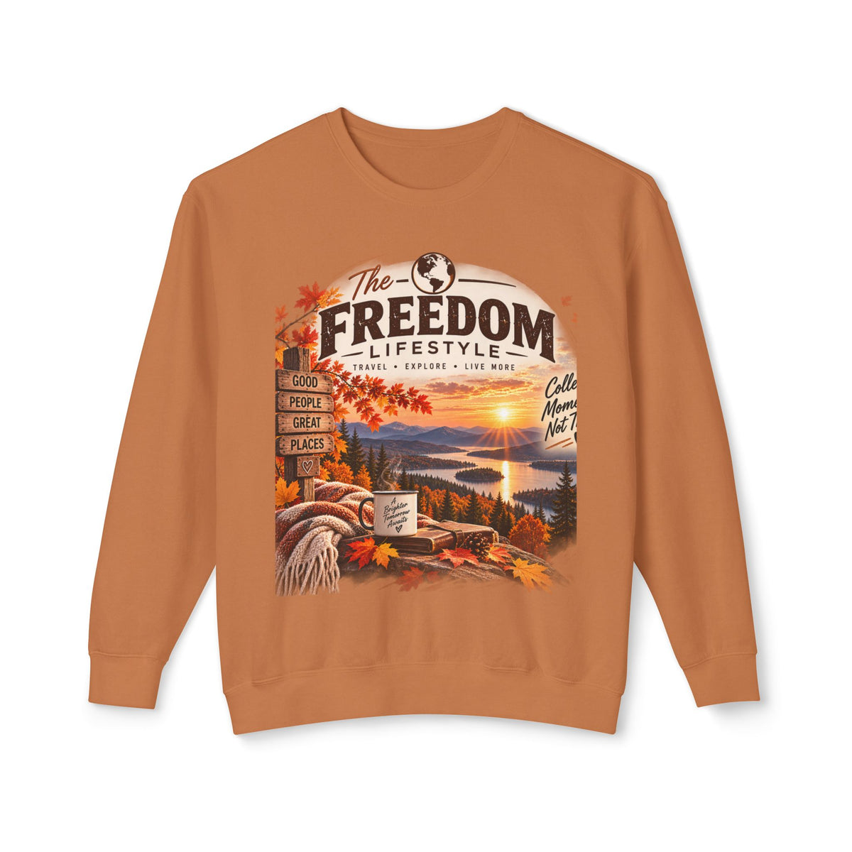 Freedom Lifestyle Crewneck Sweatshirt — Scenic Autumn Travel Graphic
