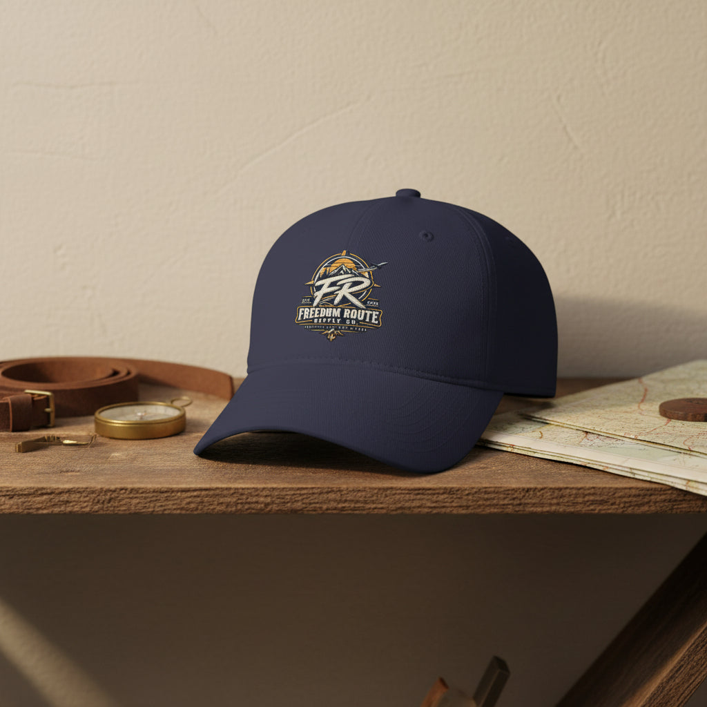 Freedom Route Low Profile Baseball Cap — Vintage Adventure Travel Logo