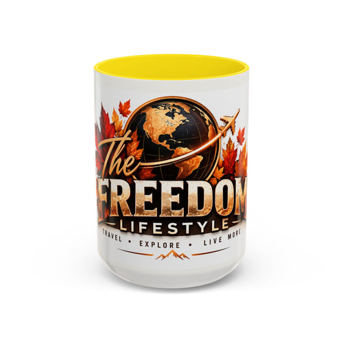 Freedom Lifestyle Coffee Mug — Travel, Explore, Live More Accent Mug
