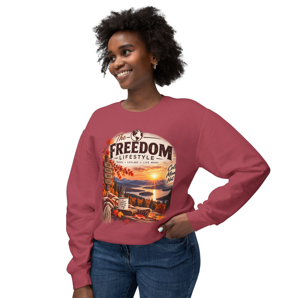 Freedom Lifestyle Crewneck Sweatshirt — Cozy Scenic Autumn Graphic