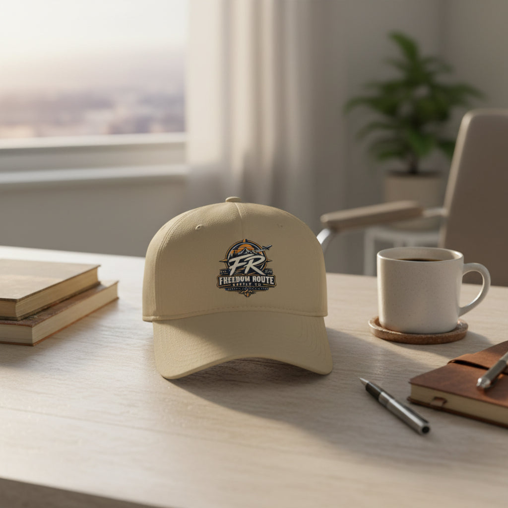 Freedom Route Low Profile Baseball Cap — Vintage Adventure Travel Logo