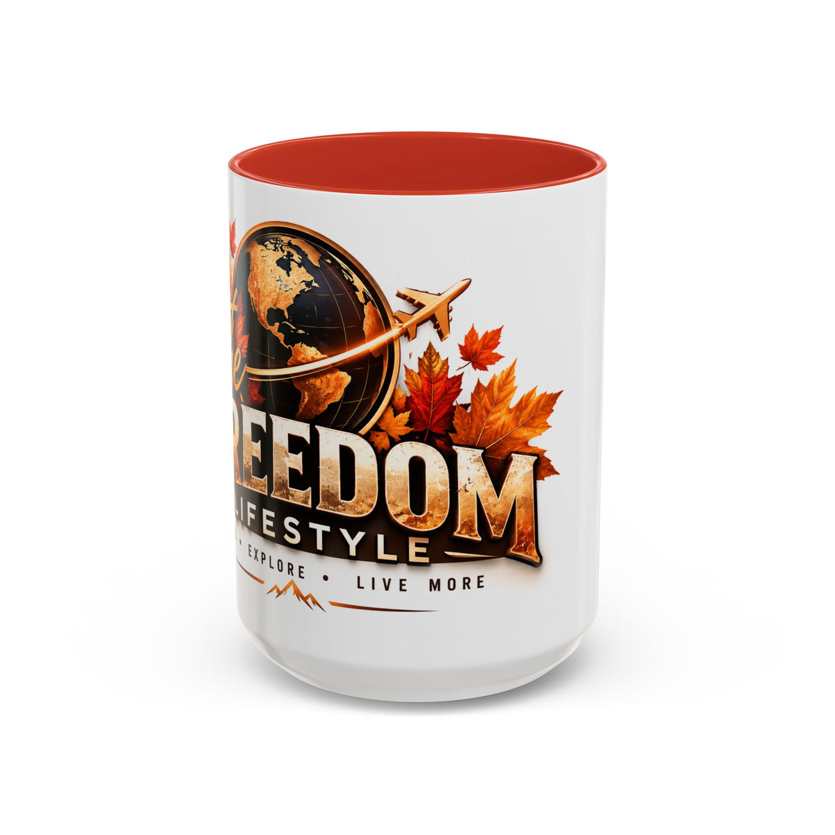 Adventure Freedom Coffee Mug — 'Freedom Lifestyle' Globe & Autumn Travel Design