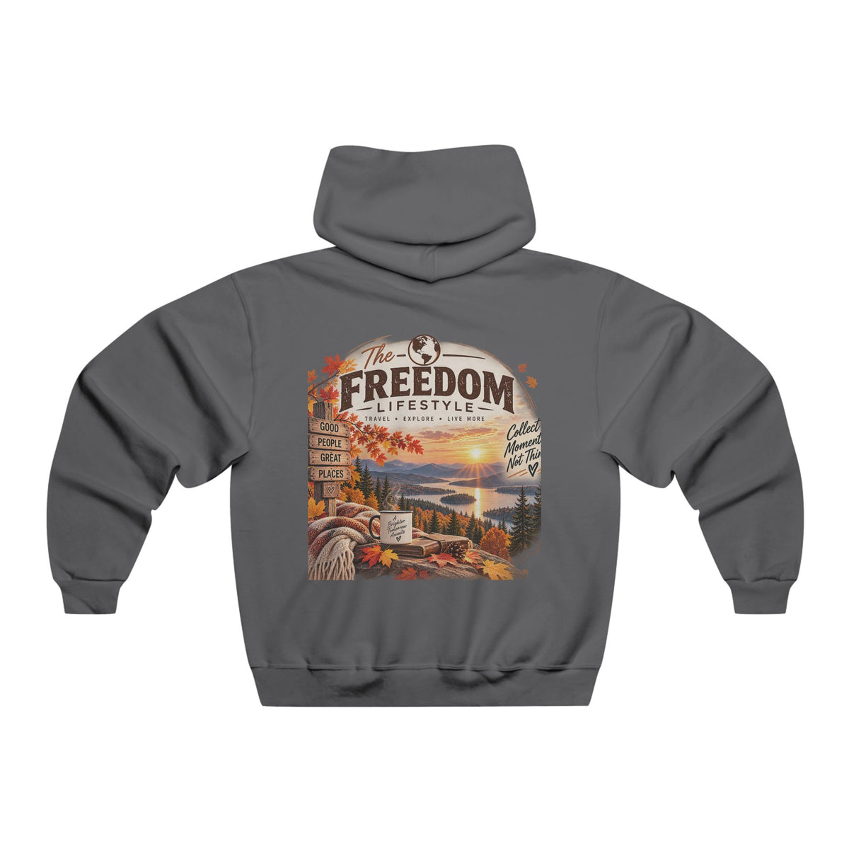 Freedom Lifestyle Hoodie — Scenic Autumn Lake Graphic Hooded Sweatshirt