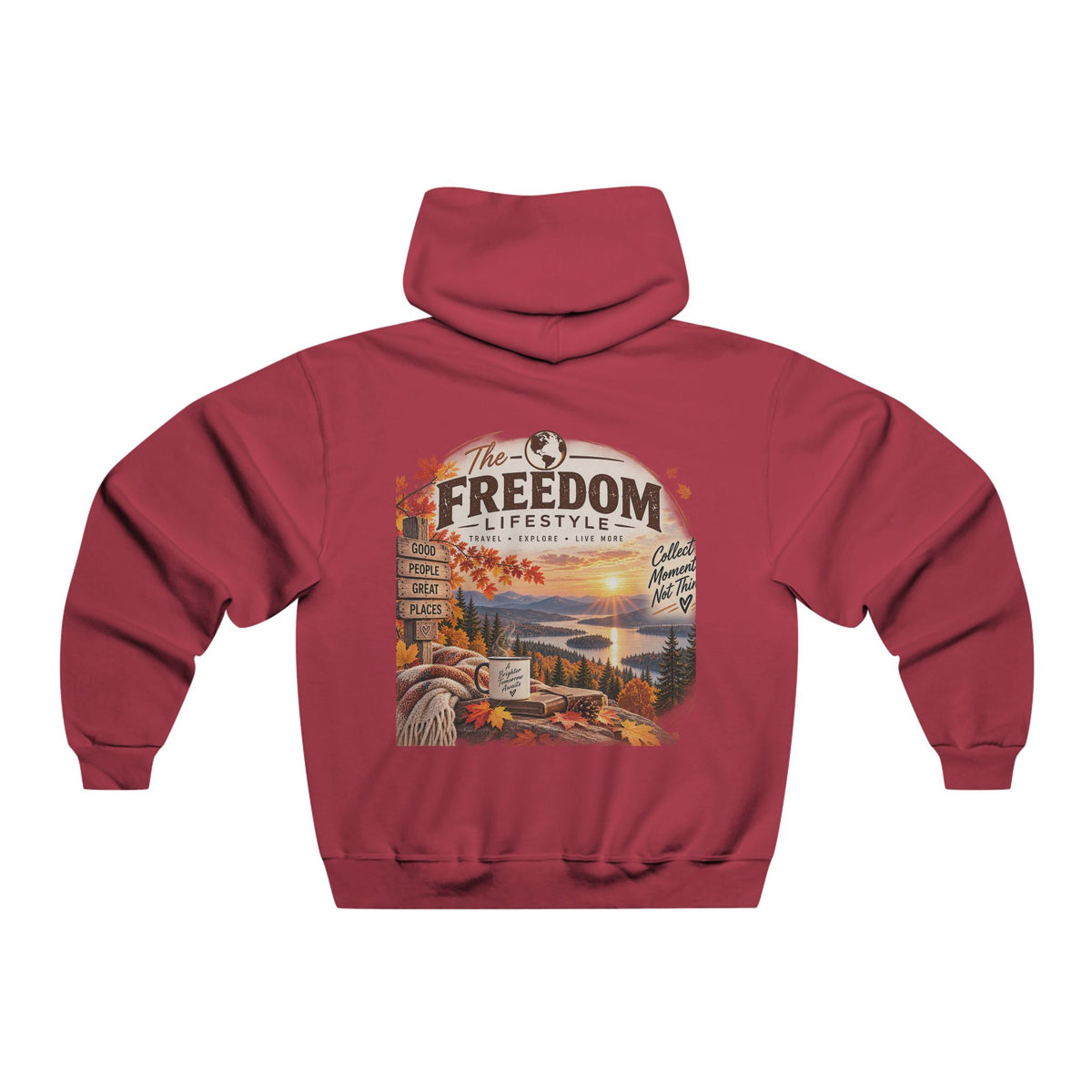 Freedom Lifestyle Hoodie — Scenic Autumn Lake Graphic Hooded Sweatshirt