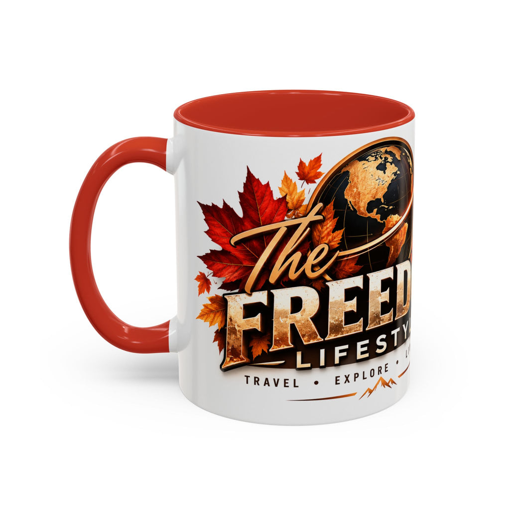 Adventure Freedom Coffee Mug — 'Freedom Lifestyle' Globe & Autumn Travel Design