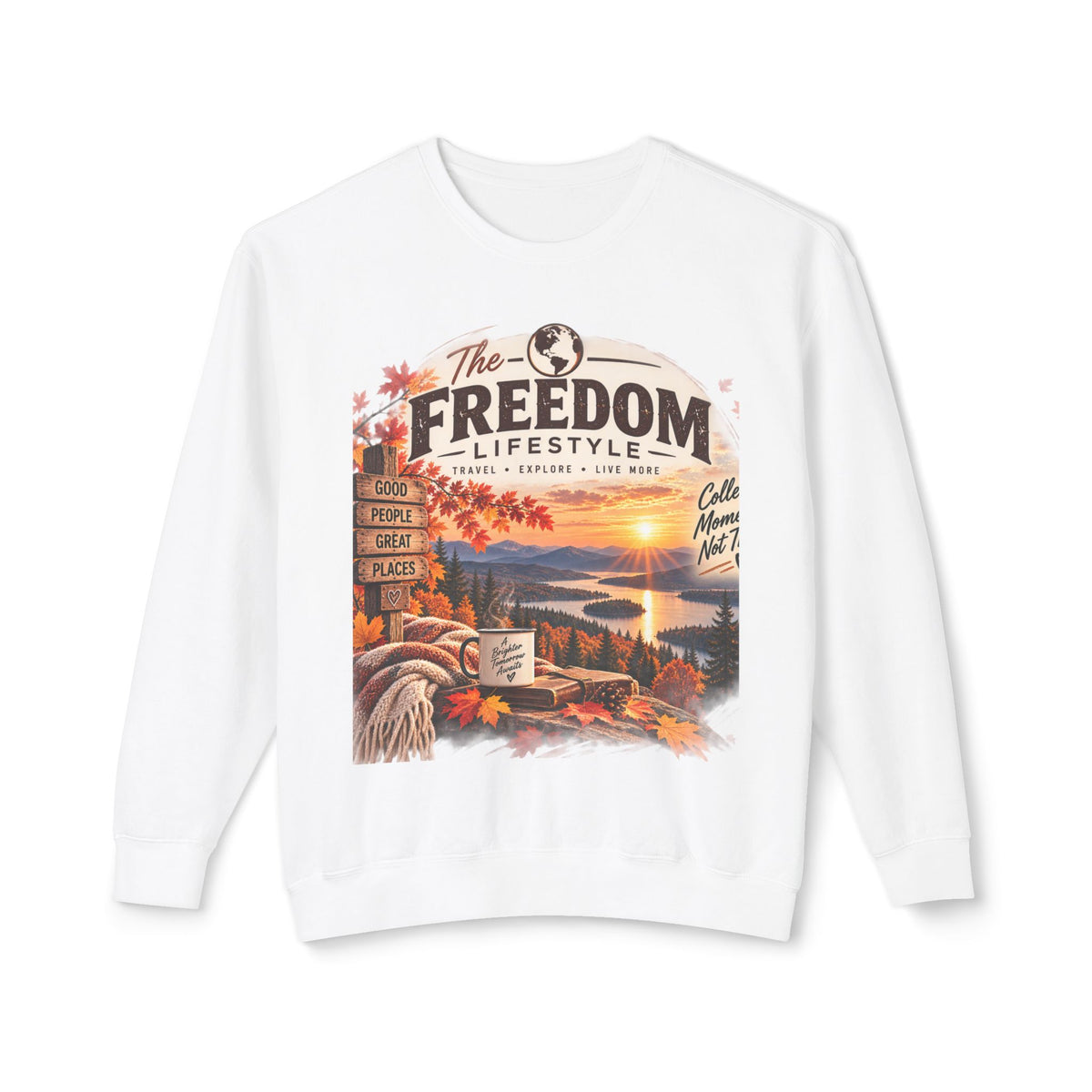 Freedom Lifestyle Crewneck Sweatshirt — Scenic Autumn Lake Design