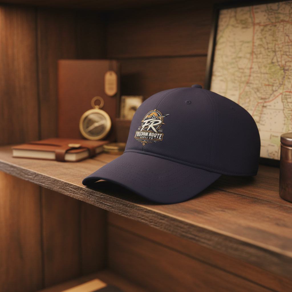 Freedom Route Low Profile Baseball Cap — Vintage Adventure Travel Logo