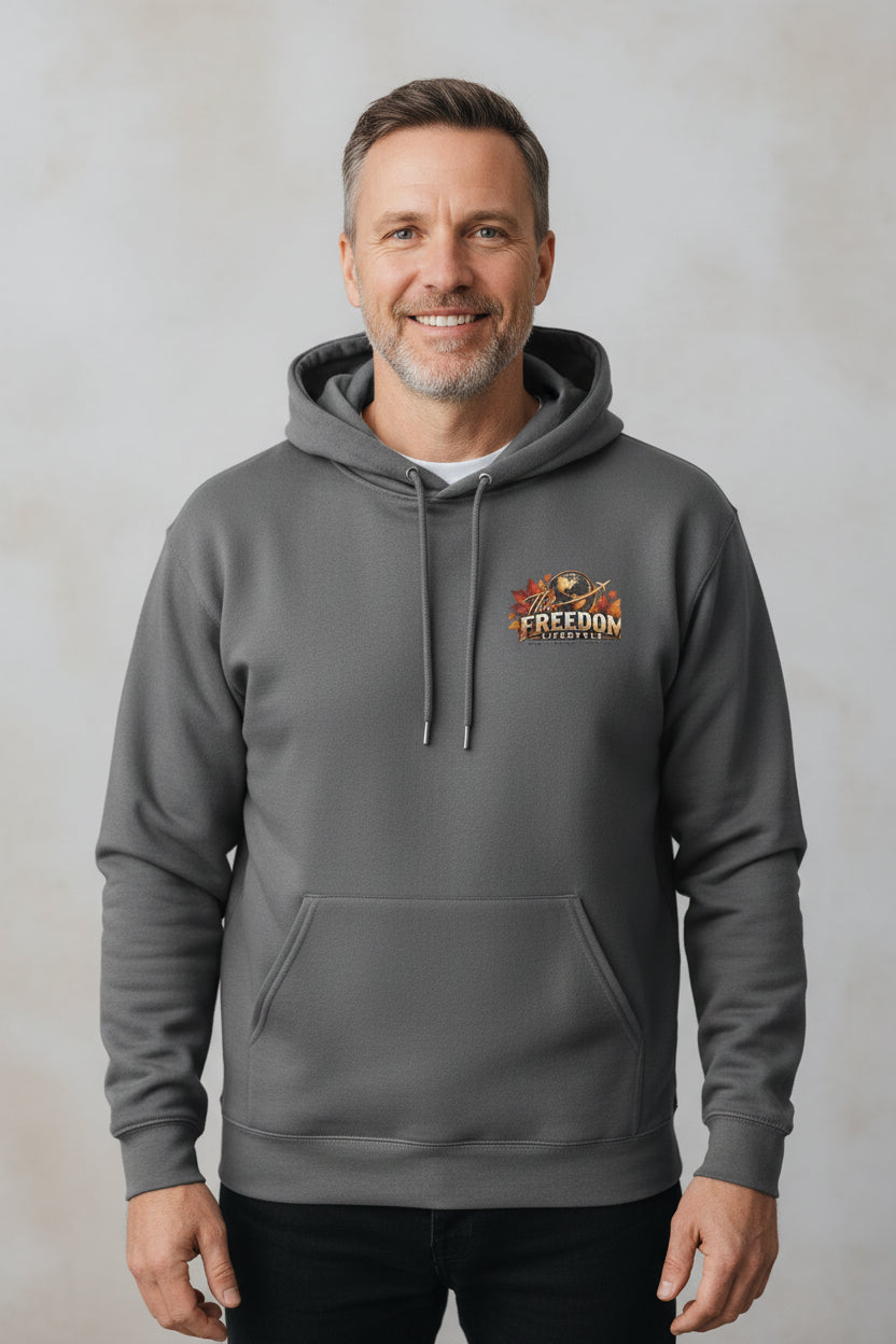Freedom Lifestyle Hoodie — Scenic Autumn Lake Graphic Hooded Sweatshirt